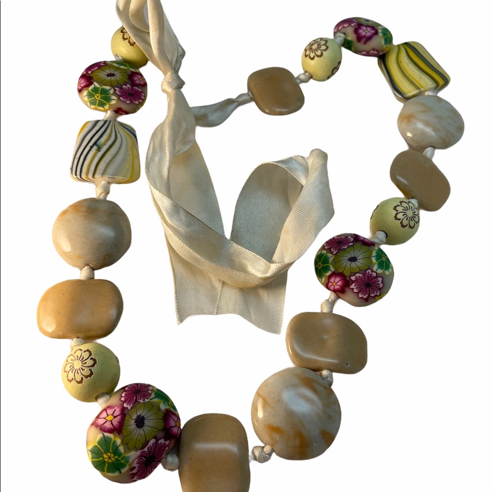 lovely Clay , glass &  Wood bead chunky funky necklace